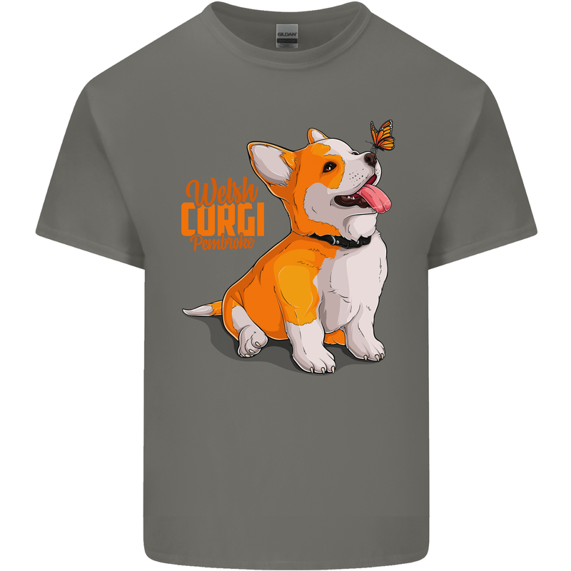 A Welsh Corgi Illustration Dog Mens Cotton T-Shirt Tee Top Charcoal