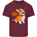 A Welsh Corgi Illustration Dog Mens Cotton T-Shirt Tee Top Maroon