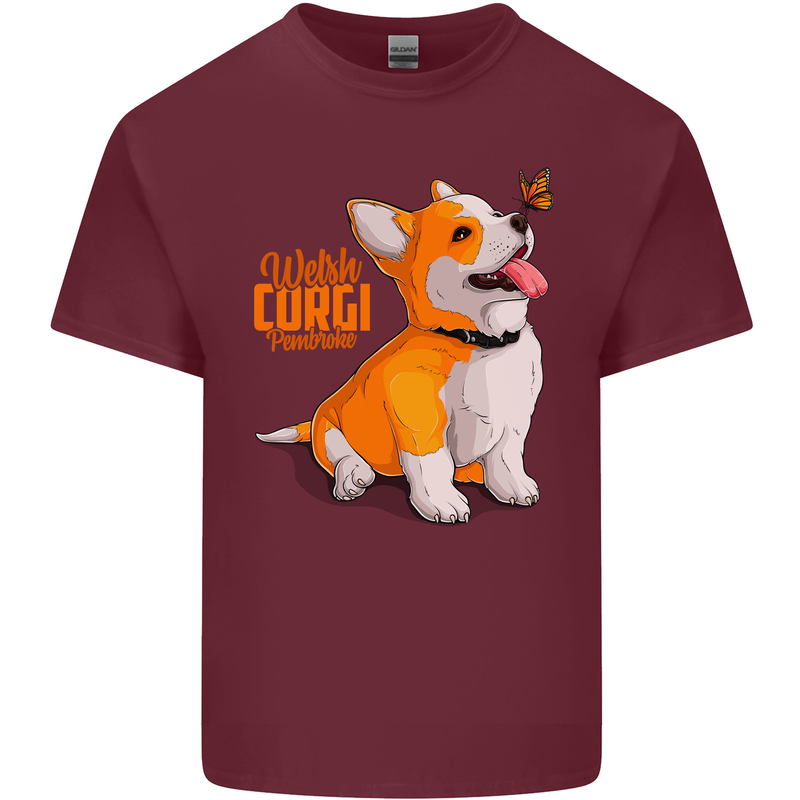 A Welsh Corgi Illustration Dog Mens Cotton T-Shirt Tee Top Maroon