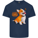 A Welsh Corgi Illustration Dog Mens Cotton T-Shirt Tee Top Navy Blue
