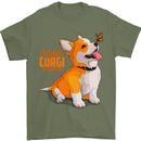 A Welsh Corgi Illustration Dog Mens T-Shirt 100% Cotton Military Green