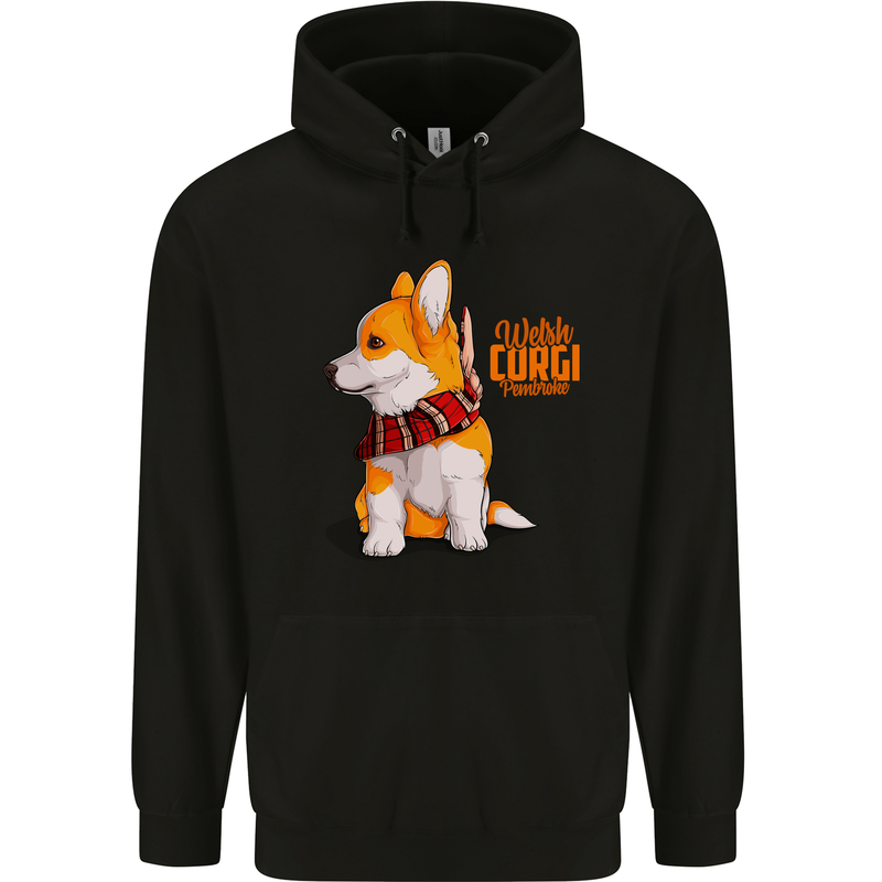 A Welsh Corgi Illustration Mens 80% Cotton Hoodie Black