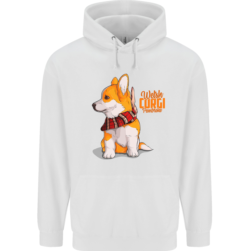 A Welsh Corgi Illustration Mens 80% Cotton Hoodie White