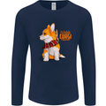 A Welsh Corgi Illustration Mens Long Sleeve T-Shirt Navy Blue