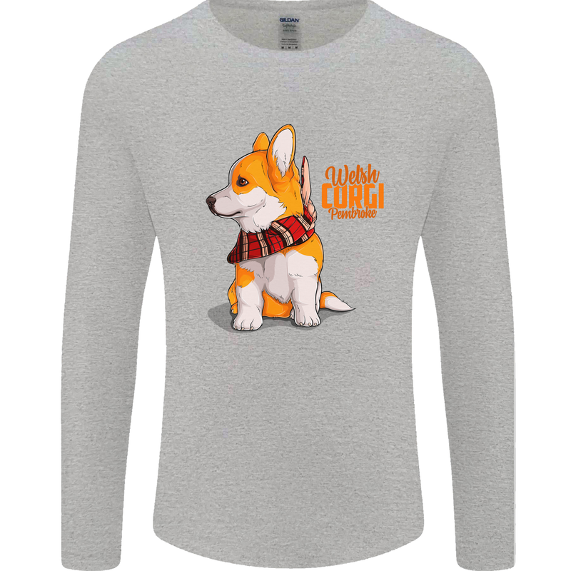 A Welsh Corgi Illustration Mens Long Sleeve T-Shirt Sports Grey