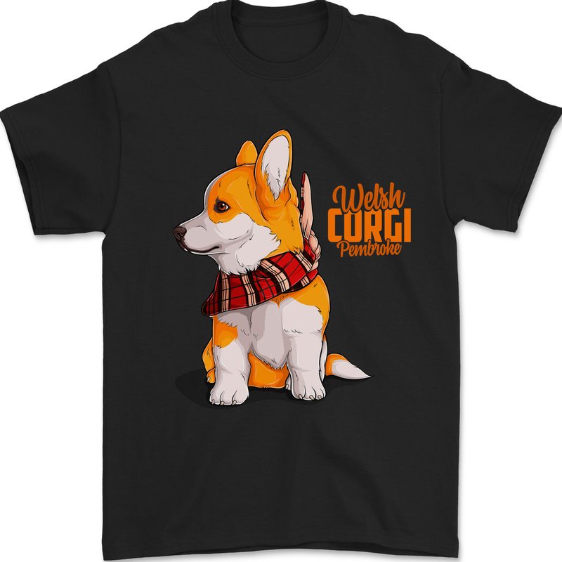 A Welsh Corgi Illustration Mens T-Shirt 100% Cotton Black