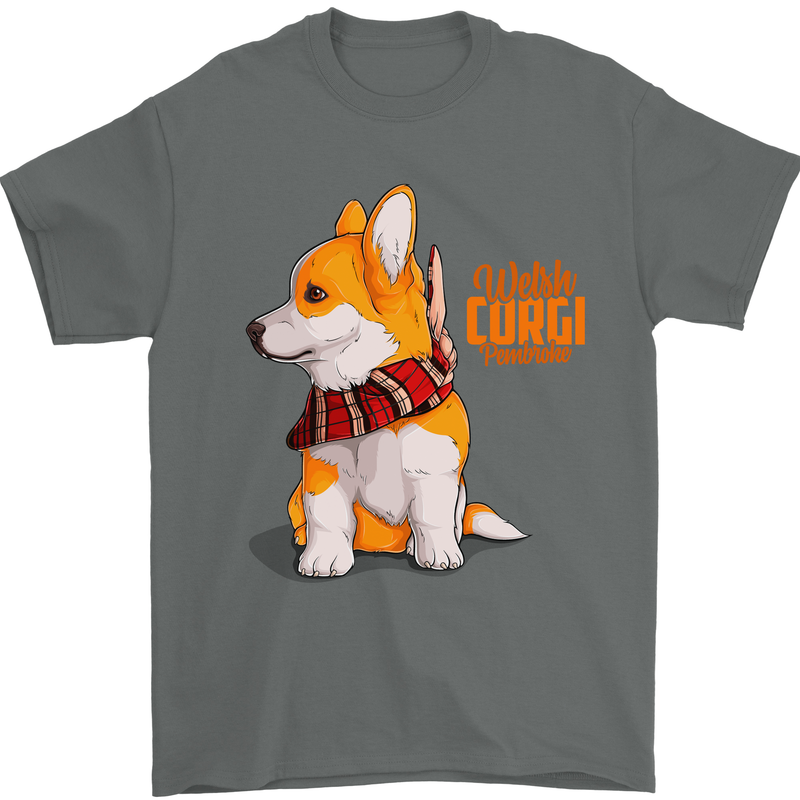 A Welsh Corgi Illustration Mens T-Shirt 100% Cotton Charcoal