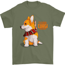 A Welsh Corgi Illustration Mens T-Shirt 100% Cotton Military Green