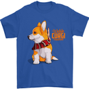 A Welsh Corgi Illustration Mens T-Shirt 100% Cotton Royal Blue