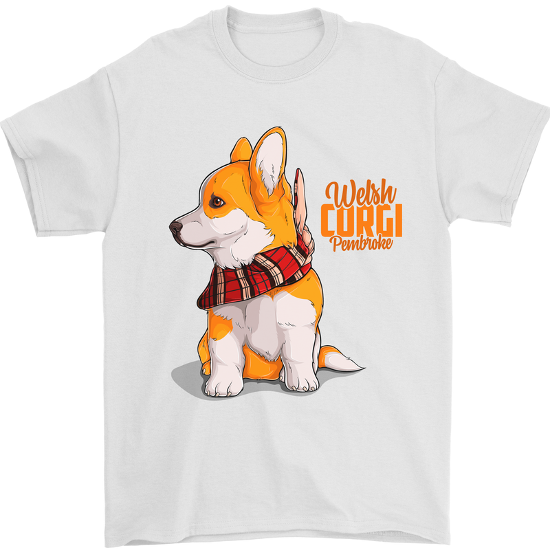 A Welsh Corgi Illustration Mens T-Shirt 100% Cotton White