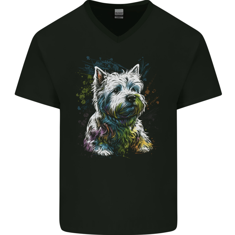 A West Highland White Terrier Dog Mens V-Neck Cotton T-Shirt Black