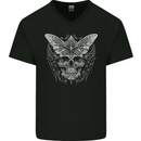 A White Moth Skull Mens V-Neck Cotton T-Shirt Black