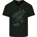 A Winged Skull With Flowers Mens V-Neck Cotton T-Shirt Black