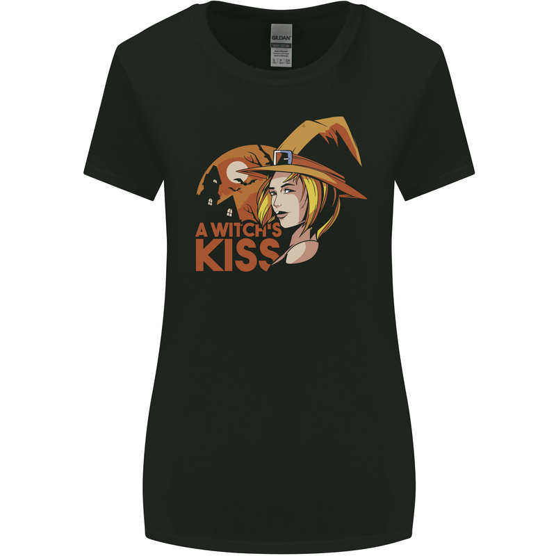 A Witch Kiss Halloween Womens Wider Cut T-Shirt Black