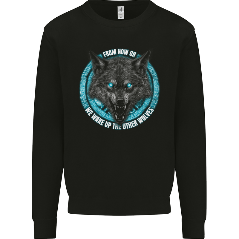 A Wolf on a Tribal Background Mens Sweatshirt Jumper Black
