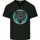 A Wolf on a Tribal Background Mens V-Neck Cotton T-Shirt Black