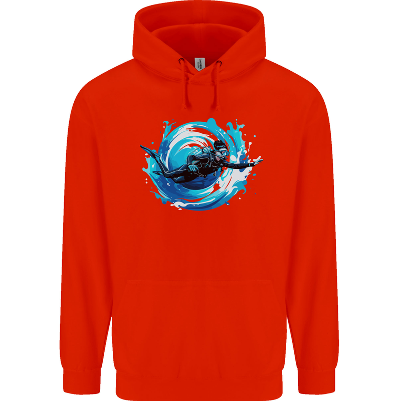 A Woman Scuba Diver Female Diving Mens 80% Cotton Hoodie Bright Red