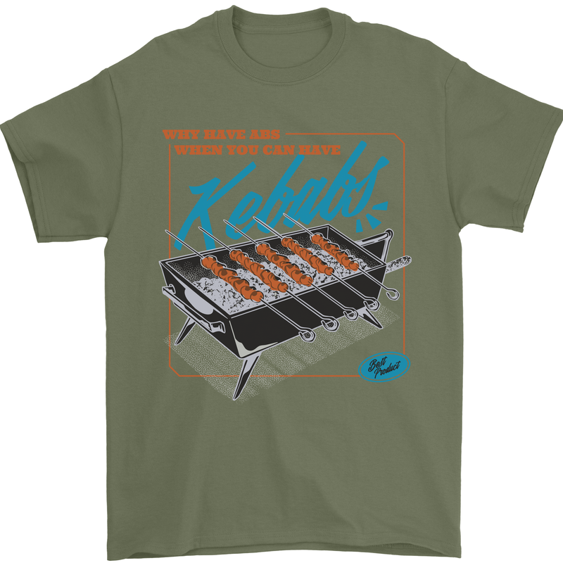 Abs Kebabs Funny Gym Overweight Fat Mens T-Shirt 100% Cotton Military Green