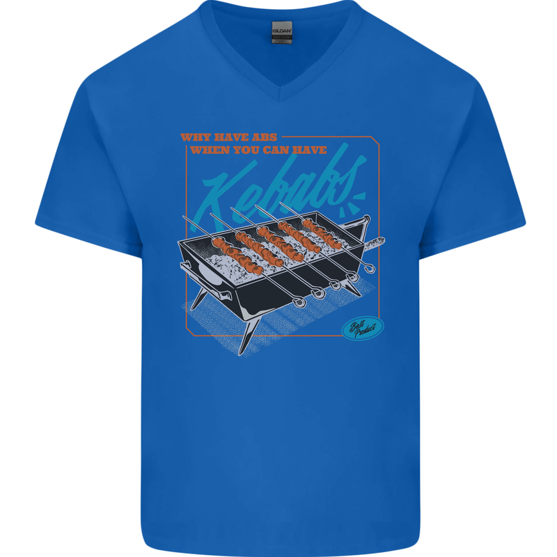 Abs Kebabs Funny Gym Overweight Fat Mens V-Neck Cotton T-Shirt Royal Blue