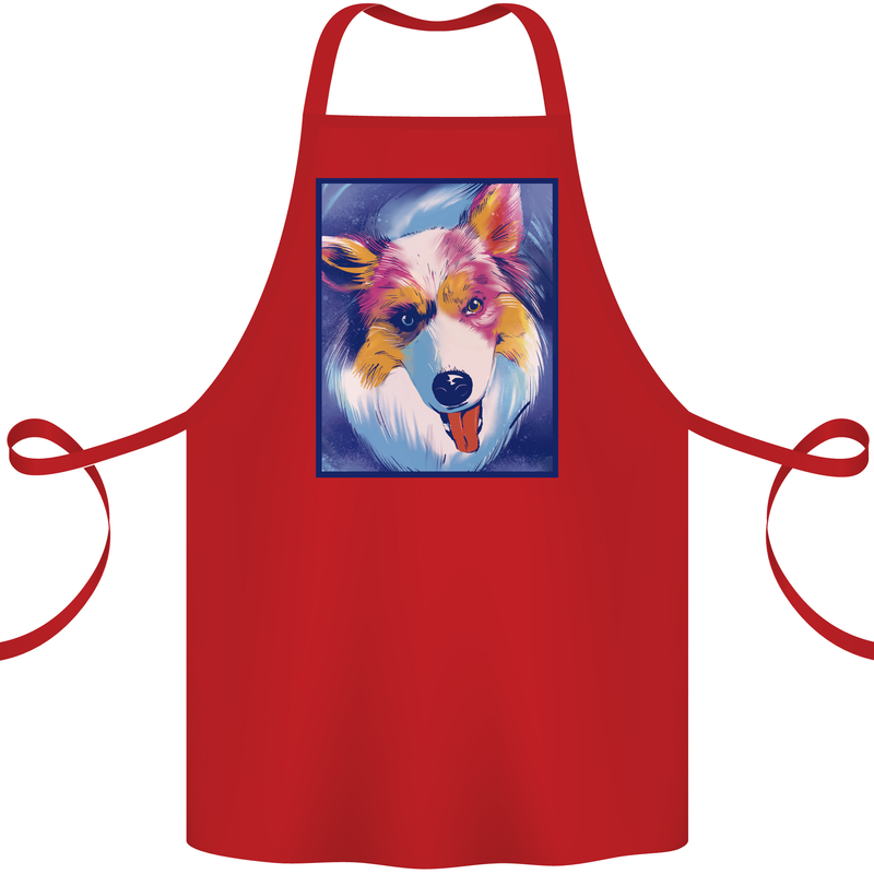 Abstract Australian Shepherd Dog Cotton Apron 100% Organic Red