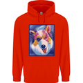 Abstract Australian Shepherd Dog Mens 80% Cotton Hoodie Bright Red