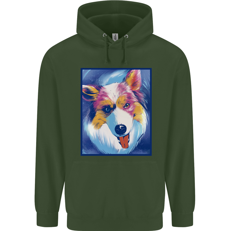 Abstract Australian Shepherd Dog Mens 80% Cotton Hoodie Forest Green