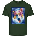 Abstract Australian Shepherd Dog Mens Cotton T-Shirt Tee Top Forest Green