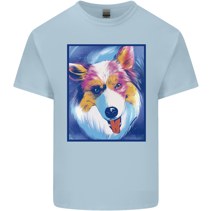 Abstract Australian Shepherd Dog Mens Cotton T-Shirt Tee Top Light Blue