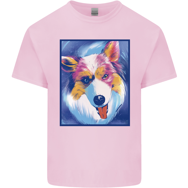 Abstract Australian Shepherd Dog Mens Cotton T-Shirt Tee Top Light Pink