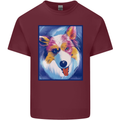 Abstract Australian Shepherd Dog Mens Cotton T-Shirt Tee Top Maroon