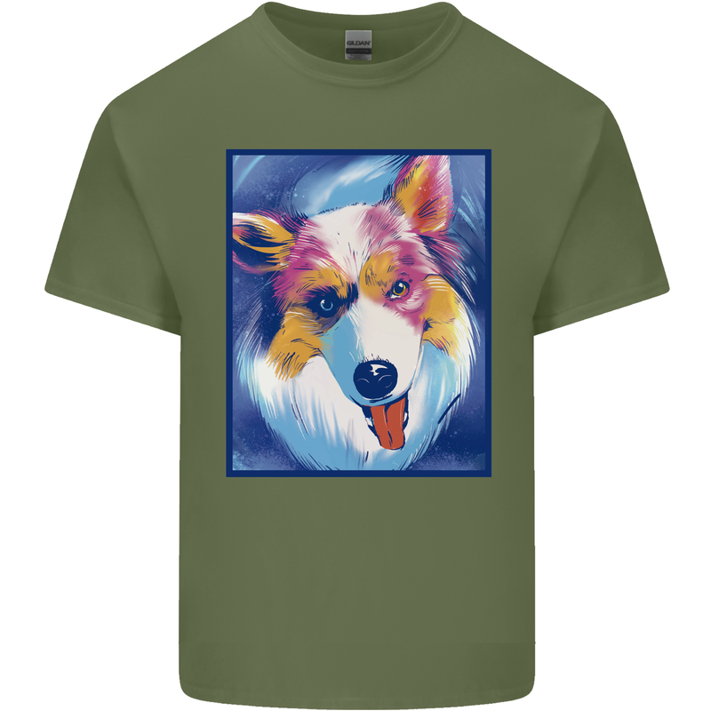 Abstract Australian Shepherd Dog Mens Cotton T-Shirt Tee Top Military Green
