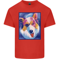 Abstract Australian Shepherd Dog Mens Cotton T-Shirt Tee Top Red