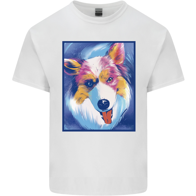 Abstract Australian Shepherd Dog Mens Cotton T-Shirt Tee Top White