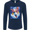 Abstract Australian Shepherd Dog Mens Long Sleeve T-Shirt Navy Blue