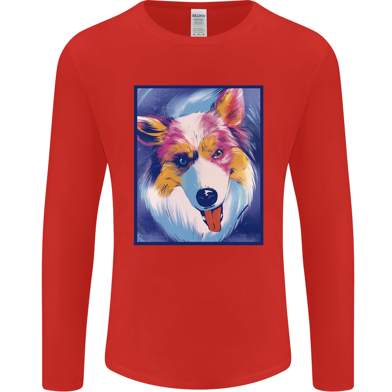 Abstract Australian Shepherd Dog Mens Long Sleeve T-Shirt Red