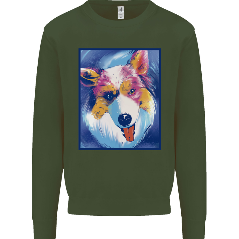 Abstract Australian Shepherd Dog Mens Sweatshirt Jumper Forest Green