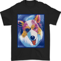 Abstract Australian Shepherd Dog Mens T-Shirt 100% Cotton Black