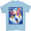 Abstract Australian Shepherd Dog Mens T-Shirt 100% Cotton Light Blue