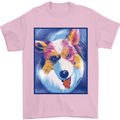 Abstract Australian Shepherd Dog Mens T-Shirt 100% Cotton Light Pink