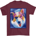 Abstract Australian Shepherd Dog Mens T-Shirt 100% Cotton Maroon