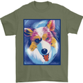 Abstract Australian Shepherd Dog Mens T-Shirt 100% Cotton Military Green