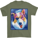 Abstract Australian Shepherd Dog Mens T-Shirt 100% Cotton Military Green