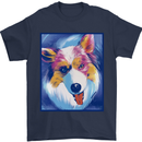 Abstract Australian Shepherd Dog Mens T-Shirt 100% Cotton Navy Blue