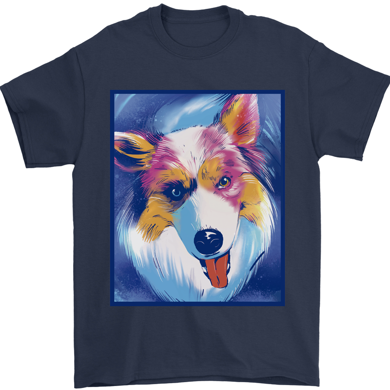 Abstract Australian Shepherd Dog Mens T-Shirt 100% Cotton Navy Blue