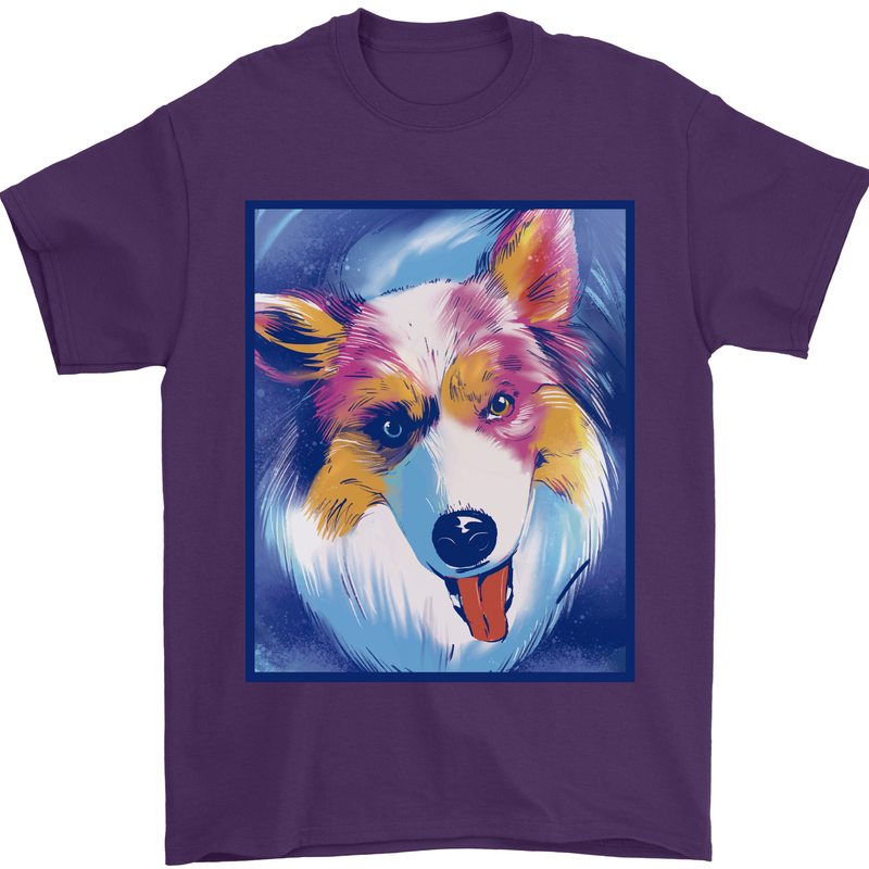 Abstract Australian Shepherd Dog Mens T-Shirt 100% Cotton Purple