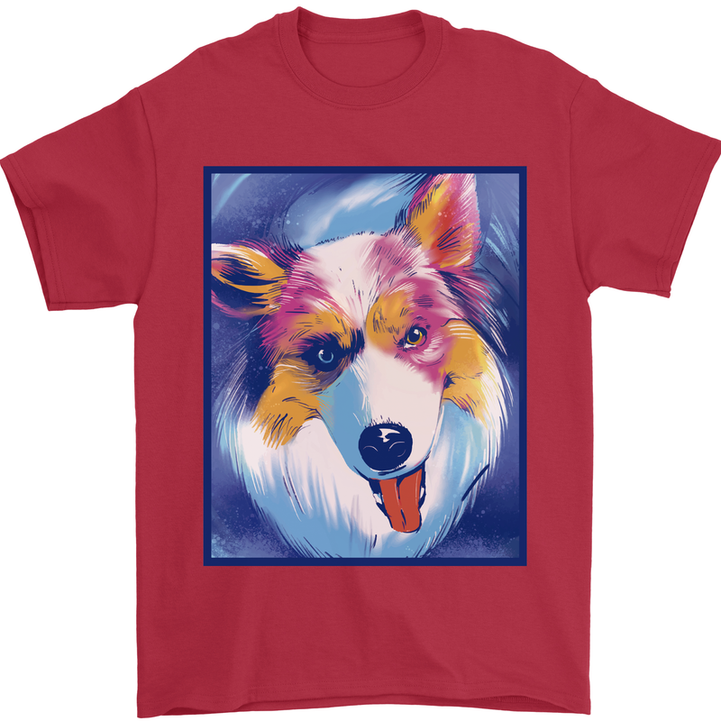 Abstract Australian Shepherd Dog Mens T-Shirt 100% Cotton Red