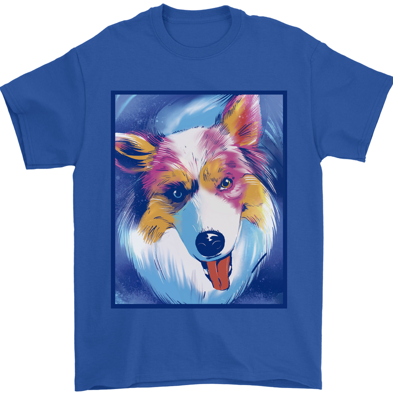 Abstract Australian Shepherd Dog Mens T-Shirt 100% Cotton Royal Blue