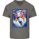 Abstract Australian Shepherd Dog Mens V-Neck Cotton T-Shirt Charcoal