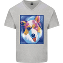 Abstract Australian Shepherd Dog Mens V-Neck Cotton T-Shirt Sports Grey