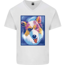 Abstract Australian Shepherd Dog Mens V-Neck Cotton T-Shirt White
